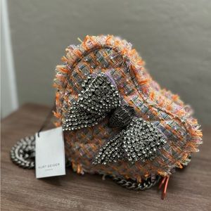 Kurt Geiger London NWT Bow Heart Tweed Multicolor Crossbody Handbag
